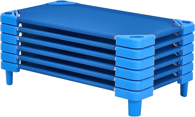 VEVOR Stackable Kiddie Cot, 6 Pack Portable Toddler Nap Cots, Standard Size 40" L x 23" W Daycare Cots for Kids, Preschool Classroom Daycare Beds for Sleeping, Resting, Naptime, Blue