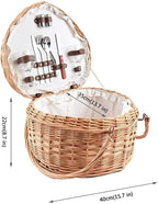 Heart-Shaped Wicker Picnic Basket for 2 with Lid & Foldable Handles, Includes Ceramic Tableware Set, 40x35x22cm, Ideal for Romantic Picnics, Camping, and Outdoor Parties