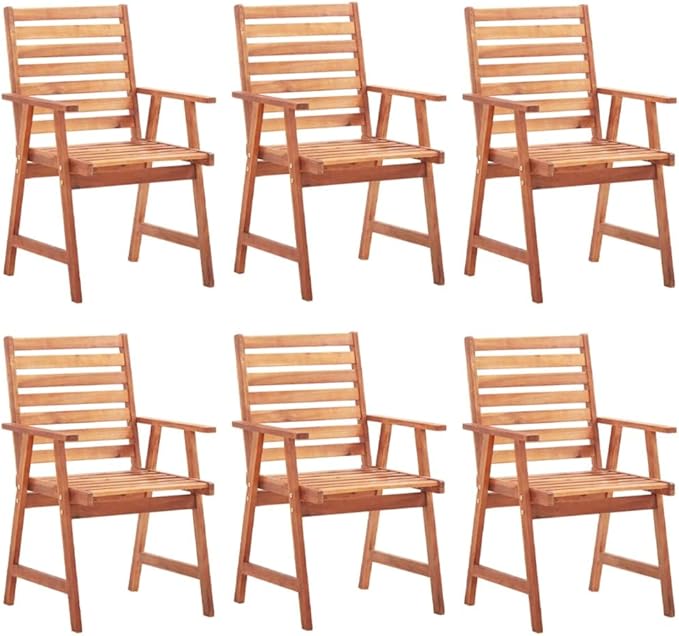 Patio Dining Chairs 6 pcs,Lawn Chair,Camping Chair,Garden Chair,Featuring Slatted Design,Waterproof Cushion,Each Cushion Features 2 Sets of Ropes, with Cushions Solid Acacia Wood