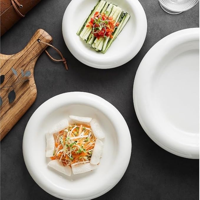 Camping Plates Dinner Plate Household Ceramic Chinese Style White Creative Cold Dish Hotel Restaurant Tableware Decorative Plate(Large)