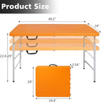 Portable 4Ft Adjustable Height Plastic Folding Table, Heavy Duty Fold-in-Half Table with Carrying Handle, Small Utility Foldable Table for Picnic Party Camping BBQ, Indoor/Outdoor (Orange)
