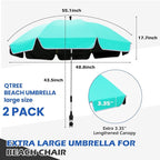 2Pack 48.8 inch Large Beach Umbrella with Clamp Sun Shade for Beach Chair, 360°Adjustable UV Protection Golf Umbrella with Clip for Outdoor Stroller Wheelchair Camping Chair
