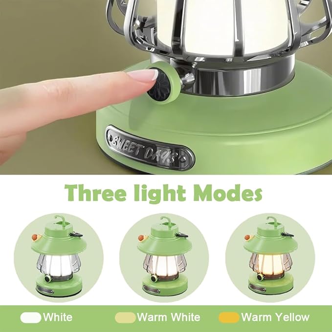 Kids Lantern with 3 Color Light & USB-C Rechargeable, Dimmable Camping Night Light for Children, Safe & Durable ABS Plastic Toddler Flashlight for Bedroom, Tent, Emergency (Green)