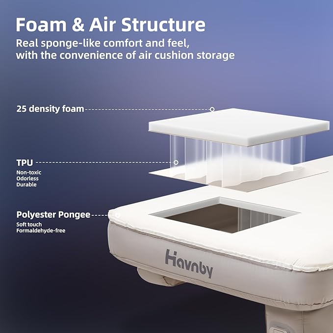 Truck Cabin Mattress, TPU Air Foam Camping Bed for Back Seat, Inflatable CozyPad with Rechargeable Built-in Pump, Portable Sleeping Mattress for RAM Pickup Trucks