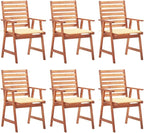 Patio Dining Chairs 6 pcs,Lawn Chair,Camping Chair,Garden Chair,Featuring Slatted Design,Waterproof Cushion,Each Cushion Features 2 Sets of Ropes, with Cushions Solid Acacia Wood