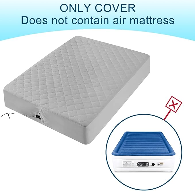 Full Air Bed Mattress Pad with 15-24 Inch Deep Pockets - Waterproof Protector for Warm Sleep & Cold Air Insulation,Perfect for Camping, Guest Bed, Pets & Overnight Visitors-Gray
