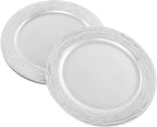 100 PCS Antique Charger Plates Bulk, 13'' Plastic Embossed Dinner Plate Chargers Round Floral Plates for Wedding Decorative Chargers for Table Dinner Kitchen Party Decoration (Silver)