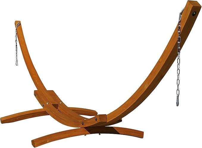 Lazy Daze Hammocks 13 FT Outdoor Arc Wood Hammock Stand, 2 Person Hard Pine Wood Hammock Stand with Carabiners and Chains for Indoor Outdoor Patio Garden Yard Poolside, 500lb Capacity, Brown