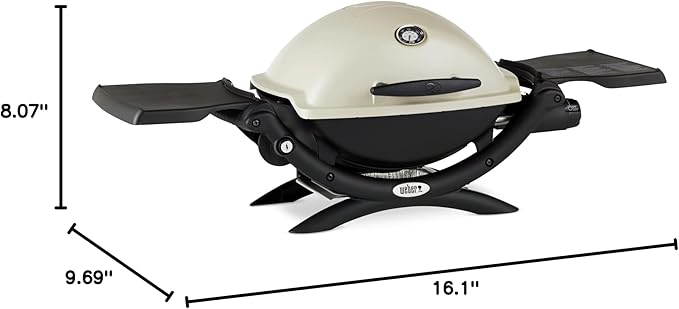 Weber Q1200 Liquid Propane Portable Gas Grill, Titanium – 1‑Burner Travel and Camping Grill with Cast‑Iron Grates & Electronic Ignition (8,500 BTU Burner)