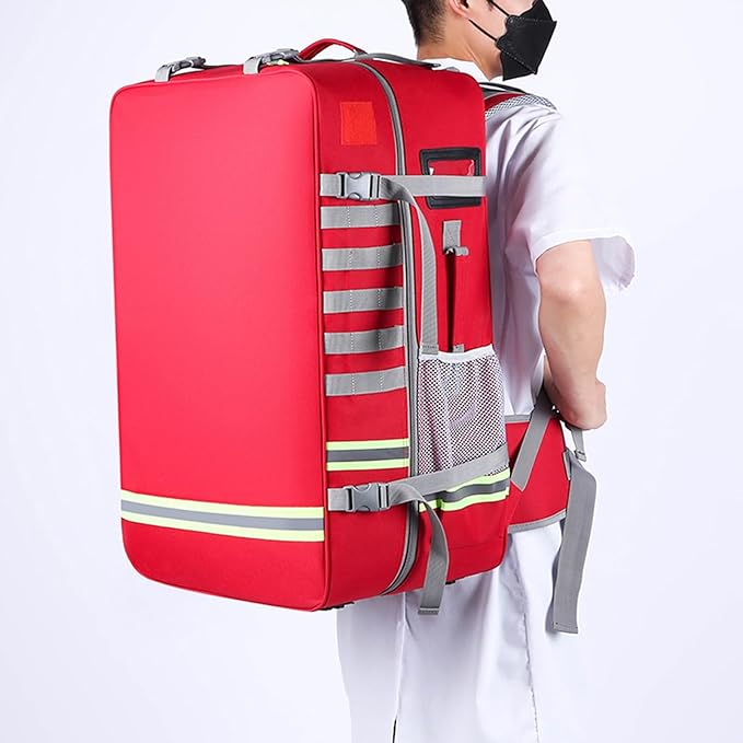 Emergency Bag First Aid Backpack Empty First Aid Bag Treatment First Responder Trauma Bags for Camping Cycling Outings(Red,55x35x25cm)