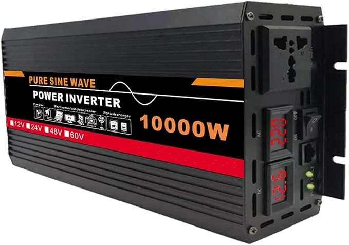 10000W Pure Sine Wave Power Inverter DC 12V 24V 48V 60V to AC 220V for Solar System Solar Panel Home Outdoor RV Camping (Color : 10000w, Size : 60-220v)