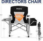 KingCamp XXL Oversized Directors Chair with Side Table, Folding Camping Chairs Heavy Duty 600lbs with Cooler Bag, Portable Camp Chair with Wide Seat for Hiking Fishing Lawn Outdoor and Sports