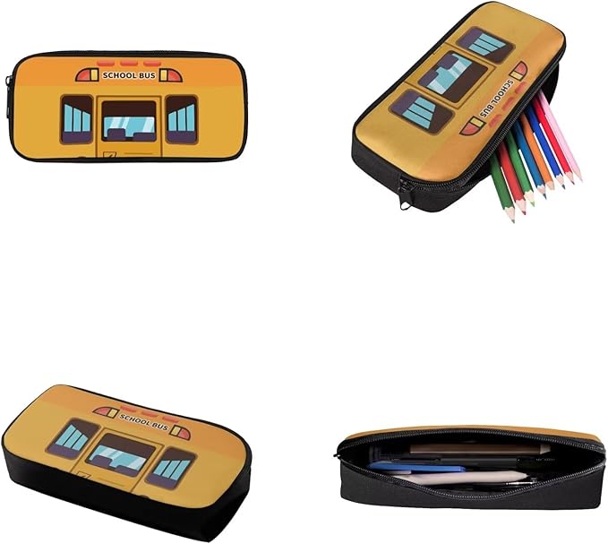 3 Pcs Cartoon School Bus Print Backpack Set with Lunch Bag and Large Capacity Pencil Box, Lightweight Schoolbag for Elementary Kindergarten Students Traveling Camping