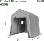 Aoxun 6x8x7 FT Outdoor Portable Storage Shed Tent with Roll-up Zipper Door and Window Portable Carport with Waterproof Tarp Galvanized Steel for Motorcycle, Generator, Bike Storage (Gray)