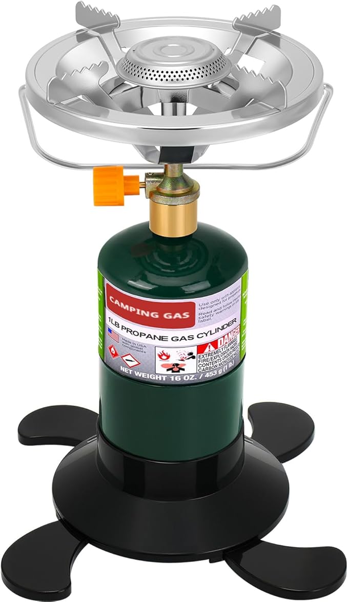 Propane Camping Stove, Portable Backpacking Stove with Adjustable Burner, Stable Camp Gas Stove for Outdoor Cooking, Single Burner Propane Stove for Hiking, Tailgating, Grilling (Fuel not Included)