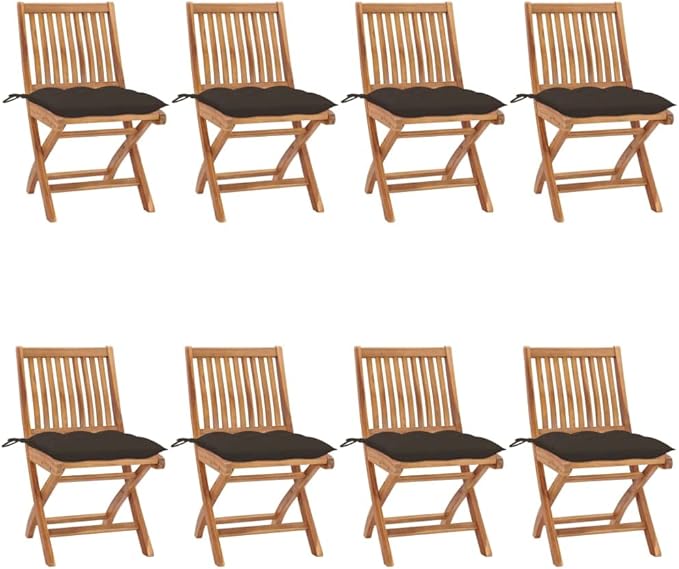 Folding Patio Chairs with Cushions 8 pcs,Portable Camping Chair,Outdoor Lounge Chair,Bistro Table and Chairs outdoor,Garden Chair,Outdoor Dining Chairs,Features 2 Sets of Ropes, Solid Teak Wood