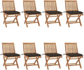 Folding Patio Chairs with Cushions 8 pcs,Portable Camping Chair,Outdoor Lounge Chair,Bistro Table and Chairs outdoor,Garden Chair,Outdoor Dining Chairs,Features 2 Sets of Ropes, Solid Teak Wood