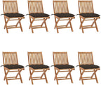 Folding Patio Chairs with Cushions 8 pcs,Portable Camping Chair,Outdoor Lounge Chair,Bistro Table and Chairs outdoor,Garden Chair,Outdoor Dining Chairs,Features 2 Sets of Ropes, Solid Teak Wood