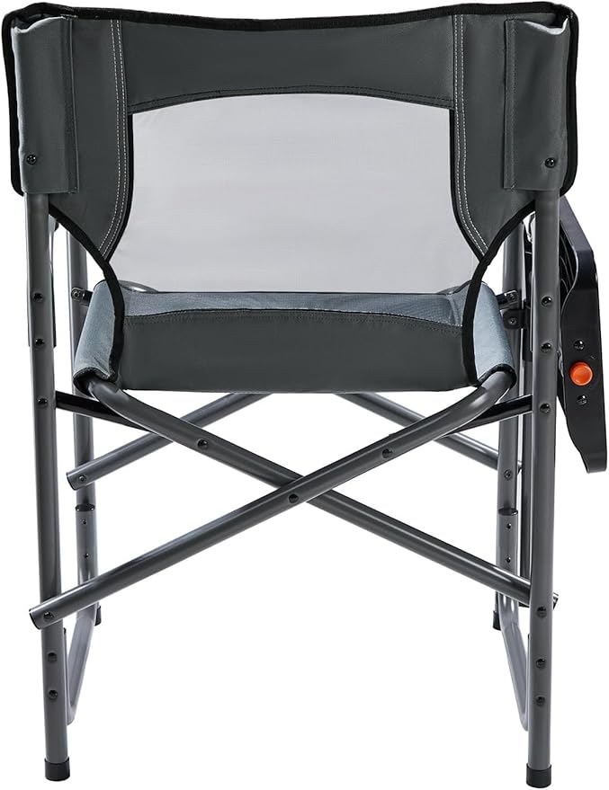 Portal Folding Director Chair with 2-Way Rotating Side Table, Heavy Duty 300 lb Camping Chair with Swivel Tray & Cup Holder, Ergonomic Mesh Back Portable Outdoor Seat for RV, Tailgating & Lawn, Grey