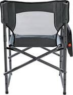Portal Folding Director Chair with 2-Way Rotating Side Table, Heavy Duty 300 lb Camping Chair with Swivel Tray & Cup Holder, Ergonomic Mesh Back Portable Outdoor Seat for RV, Tailgating & Lawn, Grey