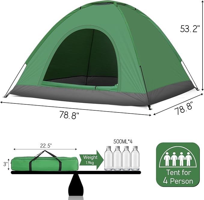 3-4 Person Camping Tent, Camping Dome Tent,Easy Setup Outdoor Tents Water Resistant Lightweight Portable for Family Backpacking Camping Hiking Traveling