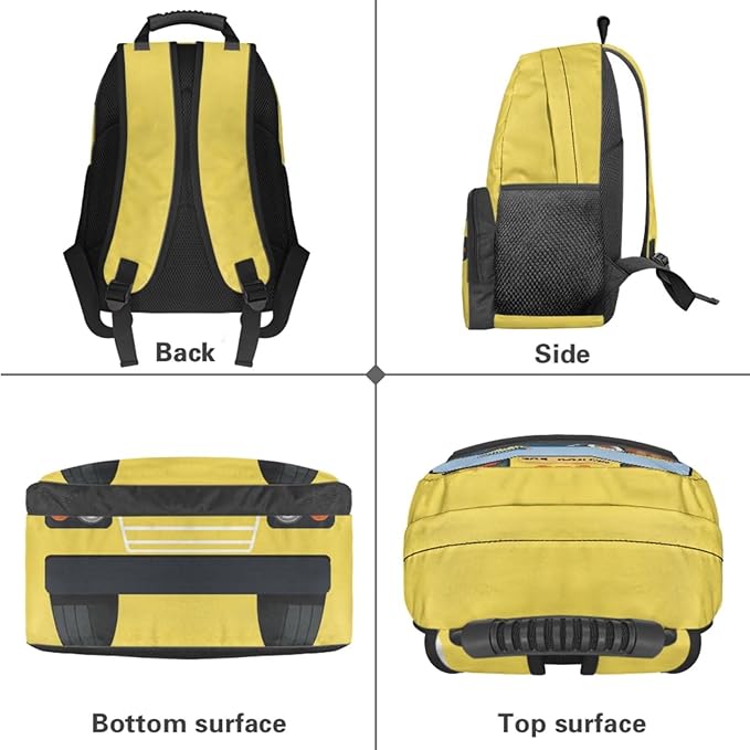 School Bus Backpack and Lunch Box Cool Kids Backpack Lightweight Portable Bookbag and Lunch Box Set for Boys 4pcs School Bag for Boys 6-7 Outdoor Travel Daypack Hiking Camping