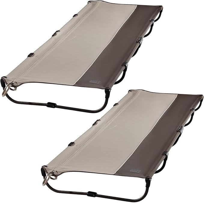 TIMBER RIDGE 20-Second Quick Set-Up Camping Cot, Lightweight Aluminum Folding Cot with Zipper Closure, Portable Carry Bag Included for Camping, Travel and Outdoors, Support up to 225lbs, Tan 2pcs