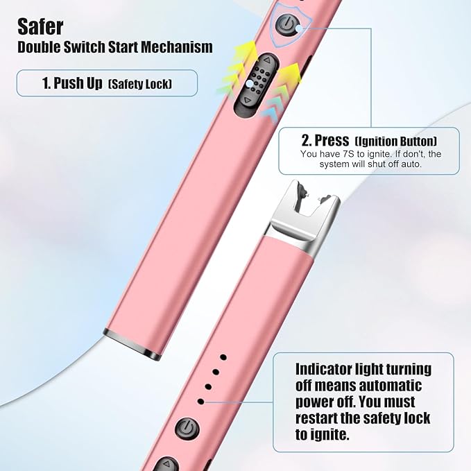 LcFun 2 Pack Candle Lighter Electric USB Rechargeable Plasma Arc Lighter with Safety Lock, Windproof Flameless Long Lighters for Candle, Grill, BBQ, Camping, Gas Stoves (Black, Rose Gold)