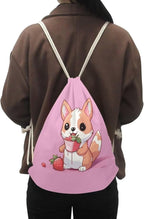 Upetstory Cute Corgi Dog Drawstring Backpack String Gym Drawstring Bag Foldable Sports Gym Drawstring Tote Bag Sack Pack for Outdoor Travel Hiking School Shopping