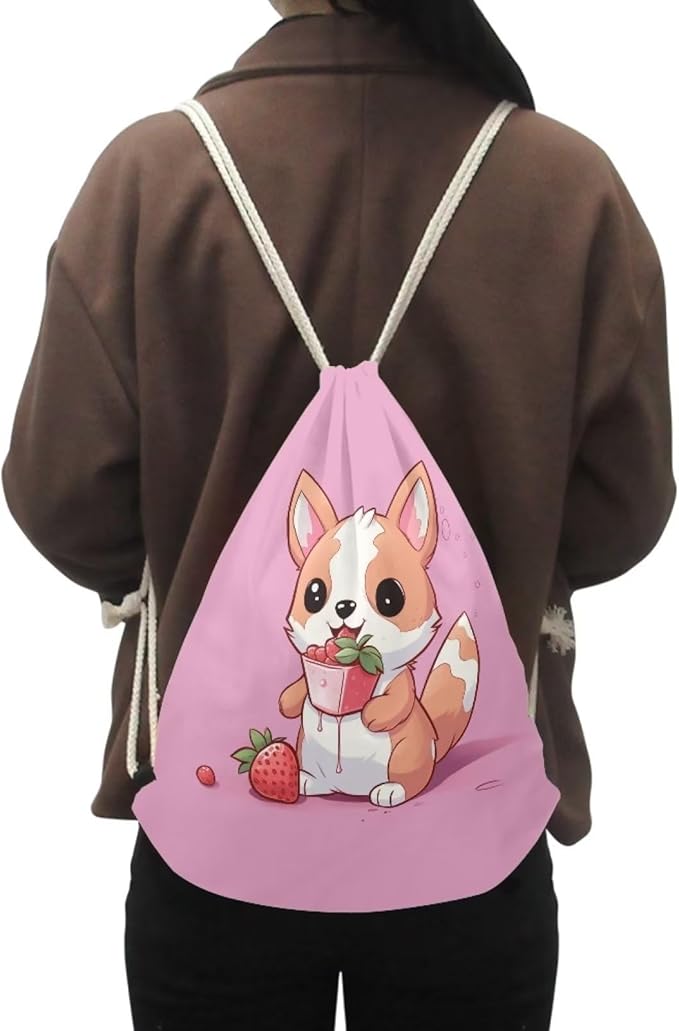 Upetstory Cute Corgi Dog Drawstring Backpack String Gym Drawstring Bag Foldable Sports Gym Drawstring Tote Bag Sack Pack for Outdoor Travel Hiking School Shopping