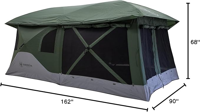 Gazelle T3 Tandem GT350GR Pop-Up Portable Camping Hub Tent, Easy Instant Set up in 90 Seconds, Alpine Green, 6-Person, Family, Overlanding, 82" x 152"
