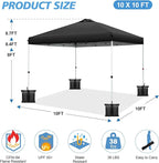 WEIZE Pop up Canopy Tent 10x10ft, 1-Button Push Setup, Instant Portable Shelter, Adjustable Height, Portable Roller Bag, 4 Weight Bags, Guy Ropes & Stakes Included, Black