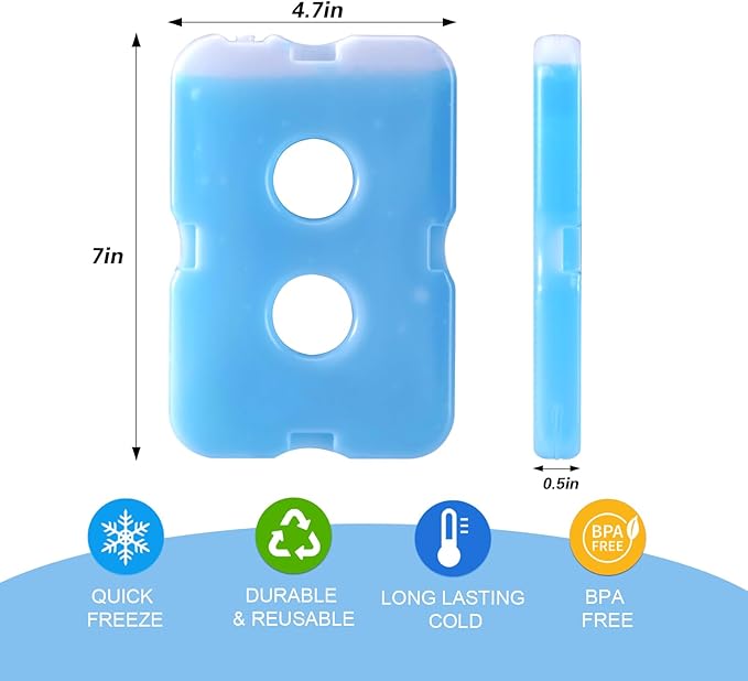 TOPOKO Ice Packs for Lunch Bags, Cooler, Freezer Packs for Lunch Box, Cooler Bag, Slim Reusable & Long-Lasting, BPA-Free, Quick Freeze, Perfect for Picnic, Camping, Beach, Outdoor Sports