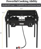 Bonnlo 2-Burner Outdoor Portable Propane Burner Stove 150,000-BTU Gas Cooker with Windscreen & Carrying Bag, Heavy Duty Iron Cast Patio Burner with Detachable Stand Legs for Camp Cooking