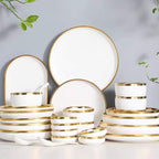 Dinner Plate European-Style Phnom Penh Dishes Set Household 6-Person Tableware and Chopsticks Combination Tableware/Gold (Gold)