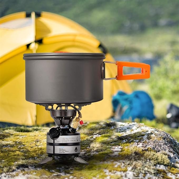 Outdoor Camping Cookware Kit Aluminum Portable Nonstick Cooking Water Kettle Pot Pan Set for Hiking Picnic BBQ Tableware,Black,A-Orange-A