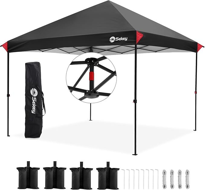 Sekey 10x10 Instant Pop Up Canopy – One Push Setup Easy Up Gazebo; 99% UV Blocking Sun Shade; Waterproof & Wind Proof with Weight Bags; for Commercial Outdoor Events, Camping, Beach, Parties