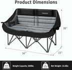 Oversized Double Camping Chair, Folding Loveseat Camping Couch with Pocket, Cup Holder and Carry Bag, Heavy Duty Portable Camping Chairs for Adults, Fishing, Sports, Trip, up to 660lbs, Black