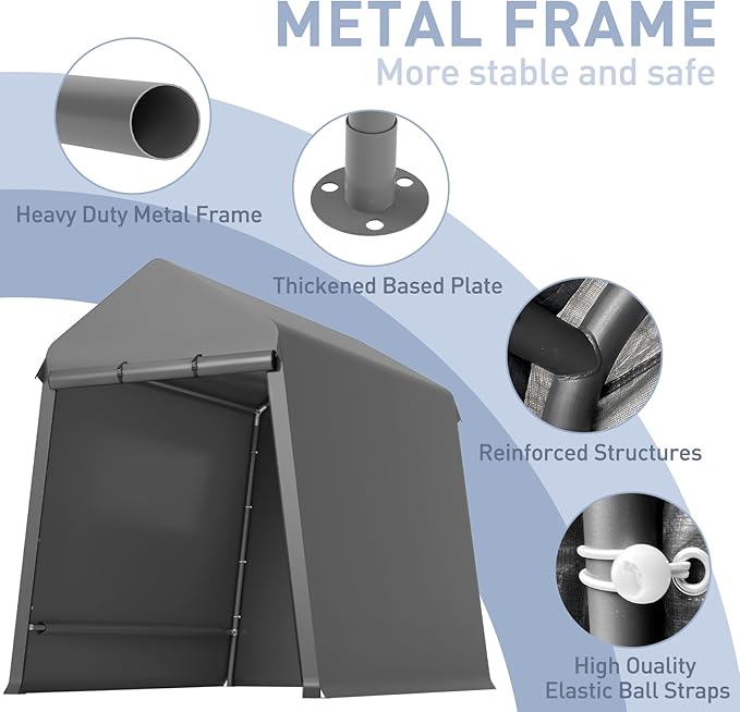 Wpond Outdoor Storage Tent 6 * 8 FT,Storage Shelter Shed,Waterproof Carport with Roll Up Doors & Vents Outdoor Storage Shed for Atv,Bike, Motorcycle, and Gardening Tools-GREY, Gray