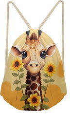Upetstory Sunflower Giraffe Drawstring Backpack Cinch Sackpack for Women Medium Gym Bag Lightweight Draw String Bag Sports Yoga Rucksack Swim Travel Day Pack