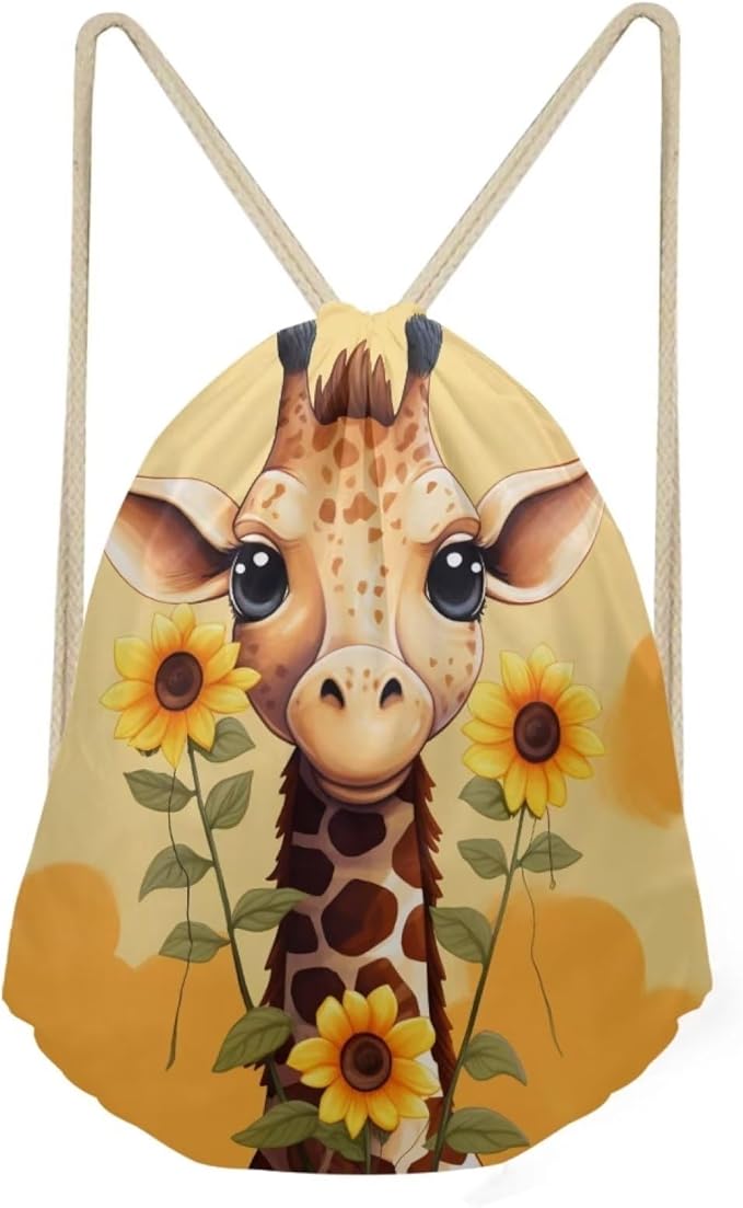 Upetstory Sunflower Giraffe Drawstring Backpack Cinch Sackpack for Women Medium Gym Bag Lightweight Draw String Bag Sports Yoga Rucksack Swim Travel Day Pack