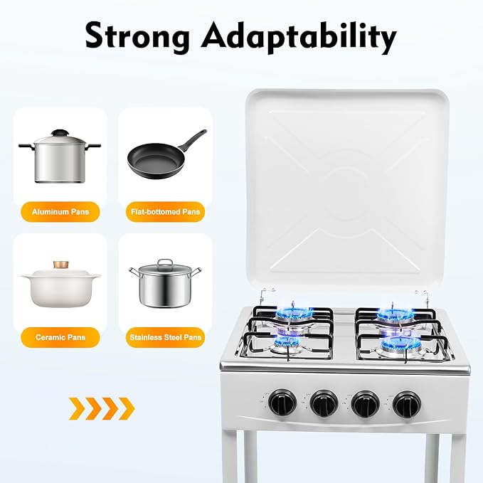 4 Burner Gas Stove Portable Natural Gas Camping Grill Stove Floor Standing Gas Cooktop with Storage Stand and Wind Blocking Cover Adapter Manual Ignition for Outdoor Camping RV,White
