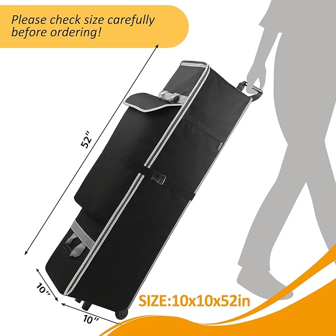 10 x 10 x 52in Canopy Roller Bag for Pop Up Canopy Tent with Sturdy Handles and Pocket, Wheeled Storage Bag for 10 x 10 Canopy Tent, Tent Bag Replacement Part, 800D Waterproof Oxford Fabric