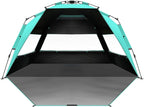 OutdoorMaster Beach Tent with Blackout Shelter Technology, Portable Sun Shade Shelter 4 Person, Pop Up Beach Tents with UPF 50+ UV Protection, 9.5mm Thick Pole, 3 Ventilating Mesh Windows -Green