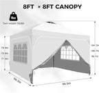 8x8 FT Pop Up Canopy with 1-Button Push, 4 Removable Sidewalls, Sandbags, Instant Canopy Tent for Outdoor Events