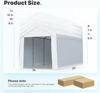 ADVANCE OUTDOOR 10x20 ft Heavy Duty Carport Garage Shelter, Adjustable Height (6.5-11ft) Waterproof Canopy with Removable Sidewalls for Cars, RV, Boat, Truck, Party - White