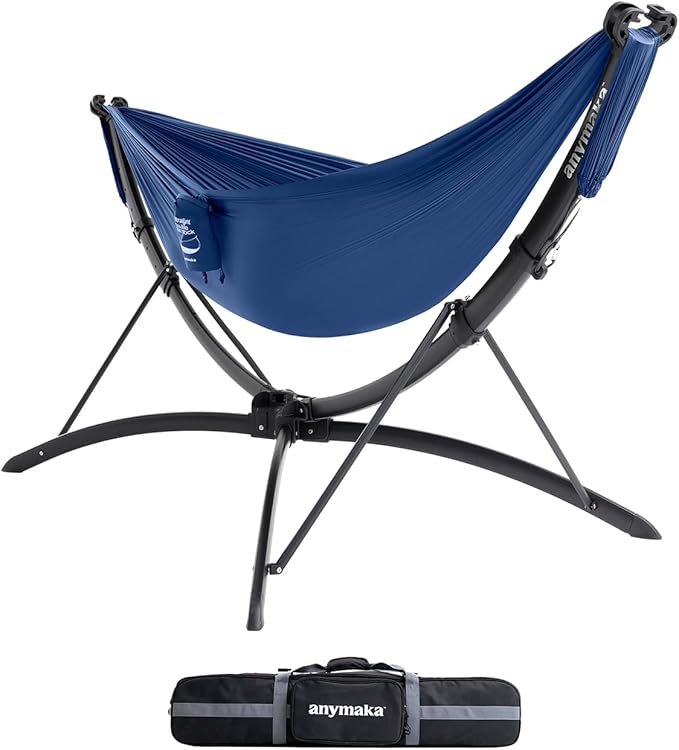 anymaka Set Up in 3 Seconds Hammock Stand - 550 LBS Capacity - Portable Hammock Stand Stable on Any Terrain, Weather Resistant Ocean Blue