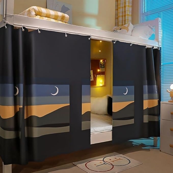 Dorm Bottom Bunk Bed Curtains Privacy Curtains 350g Dustproof Breathable Single Bed Blackout Curtains Panels Privacy Underbed Loft Bed Canopy Tent Curtain Shading Drapes for Dorm College Home 2 panels