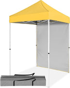 5x5 Pop Up Canopy Tent with One Sidewall, Instant Portable Beach Canopy, Outdoor Tent with Carry Bag for Camping, Sports, Tailgating, Events, Yellow