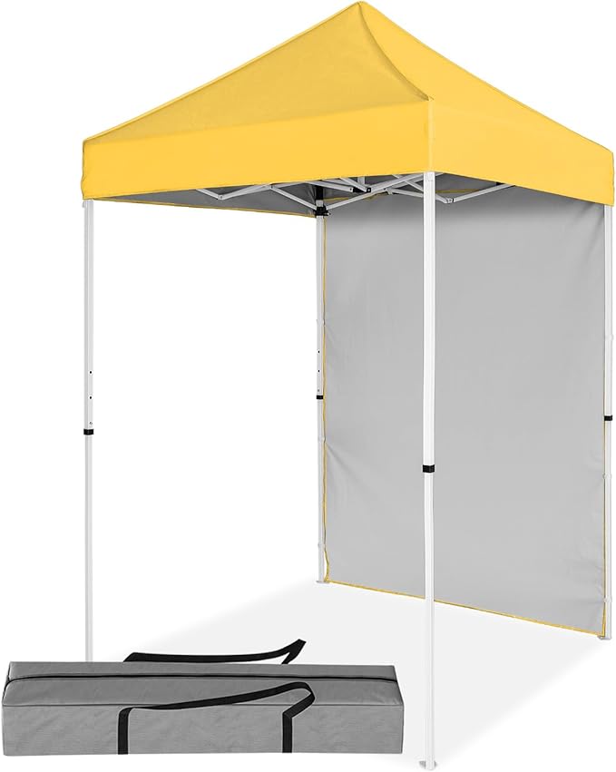 5x5 Pop Up Canopy Tent with One Sidewall, Instant Portable Beach Canopy, Outdoor Tent with Carry Bag for Camping, Sports, Tailgating, Events, Yellow